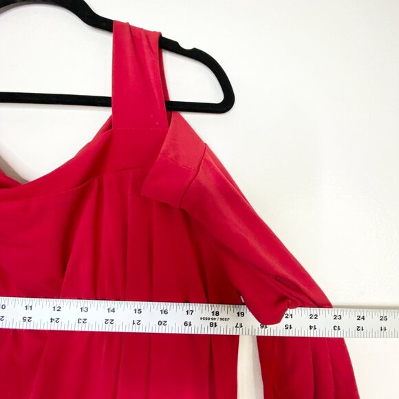 Chico's Size 3 Red Cold Shoulder Blouse Layered Flowy Tunic Top XL Evening Party - Picture 8 of 9